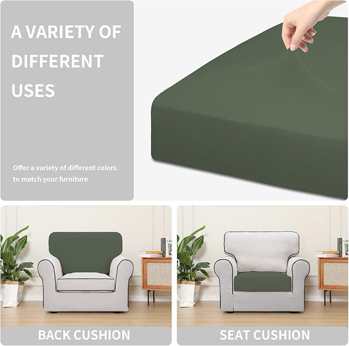 Easy-Going 100% Waterproof Chair Sofa Seat Cushion Slipcovers Couch Cushion Cover Stretch Furniture Protector for Kids, Pets (Chair Cushion, Grayish Green)