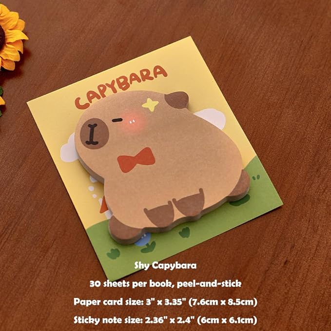 Cute Capybara Funny Sticky Notes Set 4 Shapes: Relaxed, Looking Back, Happy, Shy, 30 Sheets/Pad, Perfect for Office Home School Teacher