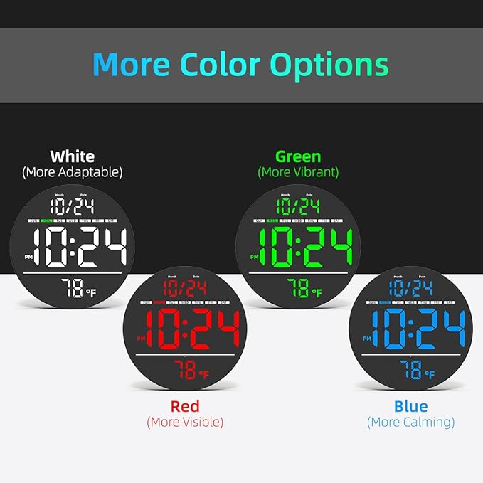 Digital Wall Clock with Large LED Display, Date, Temperature, Auto-Brightness | Small [PLUG-IN] Clock | Modern Electric Wall Clock for Bedroom, Classroom, Living Room, Home, Office, Farmhouse – White