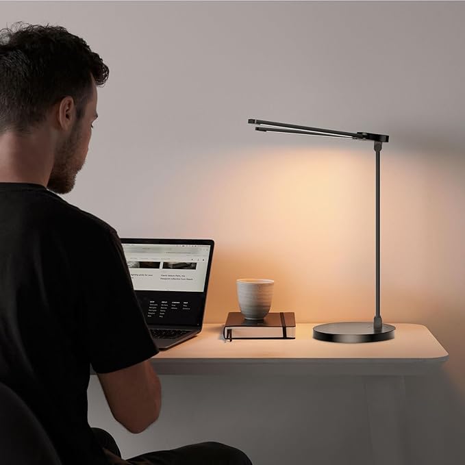 Semlos Led Desk Lamp with Adjustable Brightness and 5 Color Temperature, Dimmable Desk Light, Type-C Interface, Timer, 12W Table Lamp for Home and Office, Black, Adapter Included