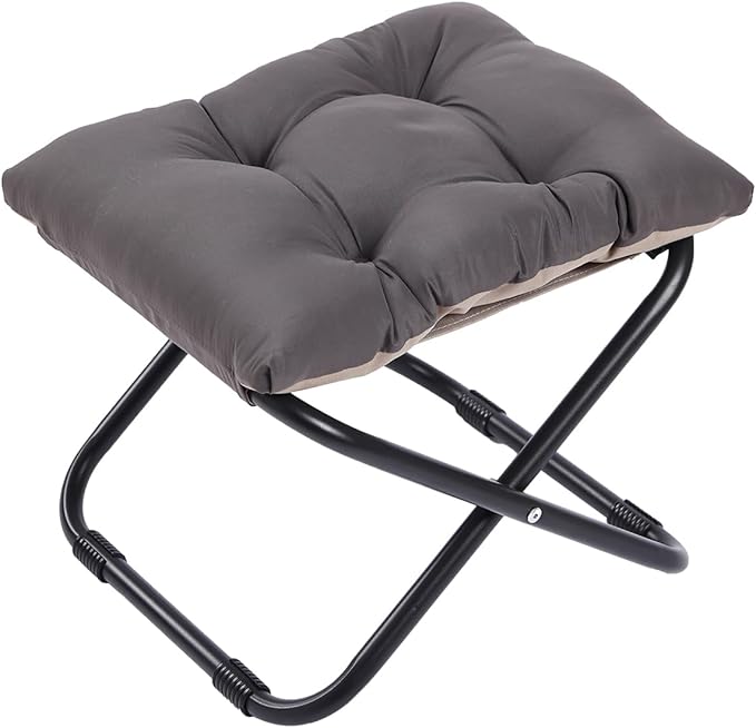 LITA Folding Upholstered Footrest Stool with Straight & Square Shape, Dark Grey