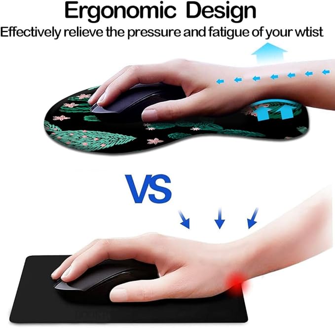 DOOKE Ergonomic Mouse Pad with Wrist Support and Coaster,Mouse Pads with Non-Slip PU Base for Home Office Working Studying Easy Typing & Pain Relief Cute Cactus