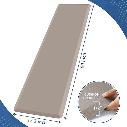 KitchenClouds Kitchen Mat Cushioned Anti Fatigue Kitchen Rug 17.3"x60" Waterproof Non Slip Kitchen Rugs and Mats Standing Desk Mat Comfort Floor Mats for Kitchen House Sink Office (Khaki)