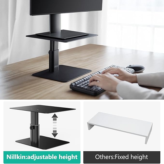 Nillkin Monitor Stand for Desk, Adjustable Height Computer Monitor Stand, Ergonomic Aluminum Computer Stand for Desktop Monitor, iMac,MacBook, Dell, HP, Lenovo and other Screen Display, Black