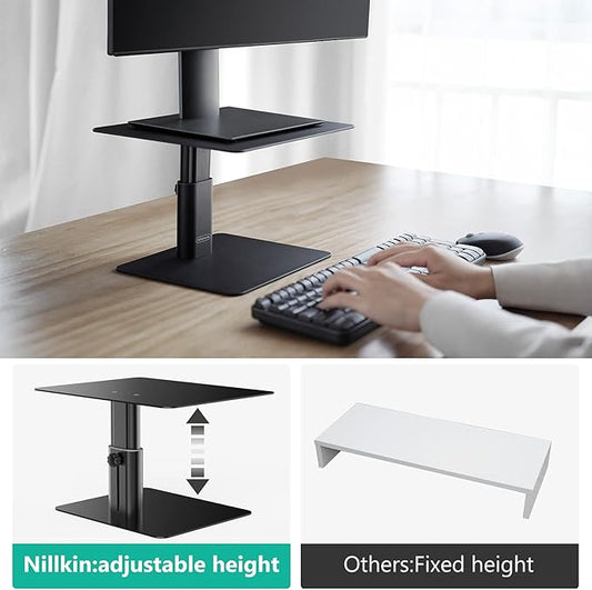Nillkin Monitor Stand for Desk, Adjustable Height Computer Monitor Stand, Ergonomic Aluminum Computer Stand for Desktop Monitor, iMac,MacBook, Dell, HP, Lenovo and other Screen Display, Black