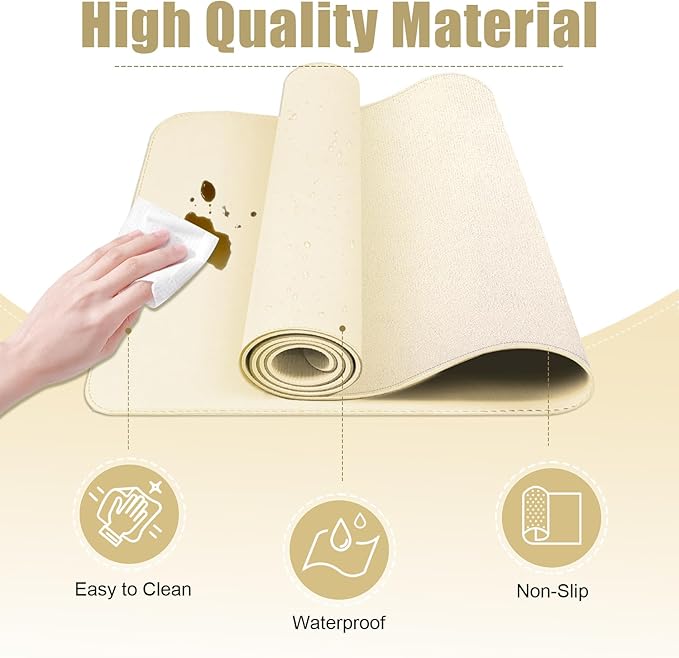 Large Desk Pad 47.2" x 17", Leather Desk Mat Protector, Non-Slip PU Leather Desk Blotter Pad, Large Mouse Keyboard Mat, Waterproof Desk Cover Pad for Office & Home(Beige)