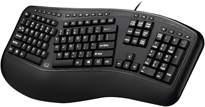 Adesso Ergonomic USB Keyboard with Integrated Palm Rest - Split Key Design, Multimedia & Internet Hotkeys, 105-Key US Layout AKB-150UB