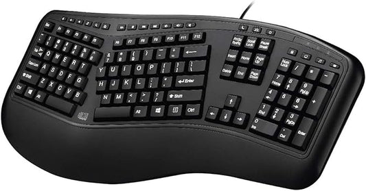 Adesso Ergonomic USB Keyboard with Integrated Palm Rest - Split Key Design, Multimedia & Internet Hotkeys, 105-Key US Layout AKB-150UB