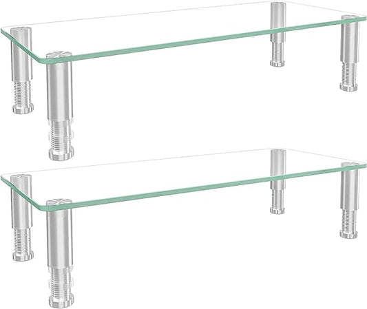 2 Pack Computer Monitor Riser with Height Adjustable Multi Media Desktop Stand for Flat Screen LCD LED TV, Laptop/Notebook/Xbox One,HD01T-201