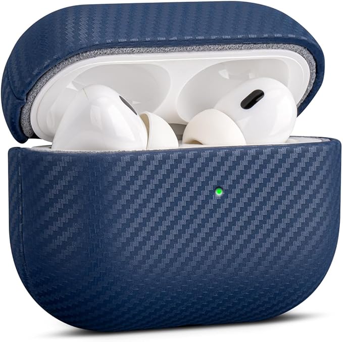 Leather Case - for AirPods Pro 2 Case Cover - Selected Skin-Friendly Leather, with Carbon Fibre Texture, Handmade Drop Protective Hard Cover for AirPods Pro 2nd Generation Earbuds - Blue