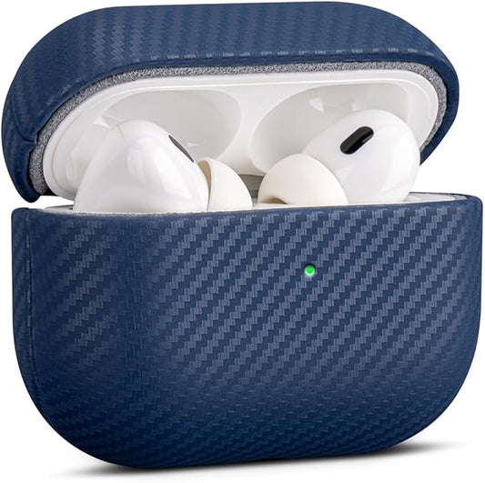 Leather Case - for AirPods Pro 2 Case Cover - Selected Skin-Friendly Leather, with Carbon Fibre Texture, Handmade Drop Protective Hard Cover for AirPods Pro 2nd Generation Earbuds - Blue