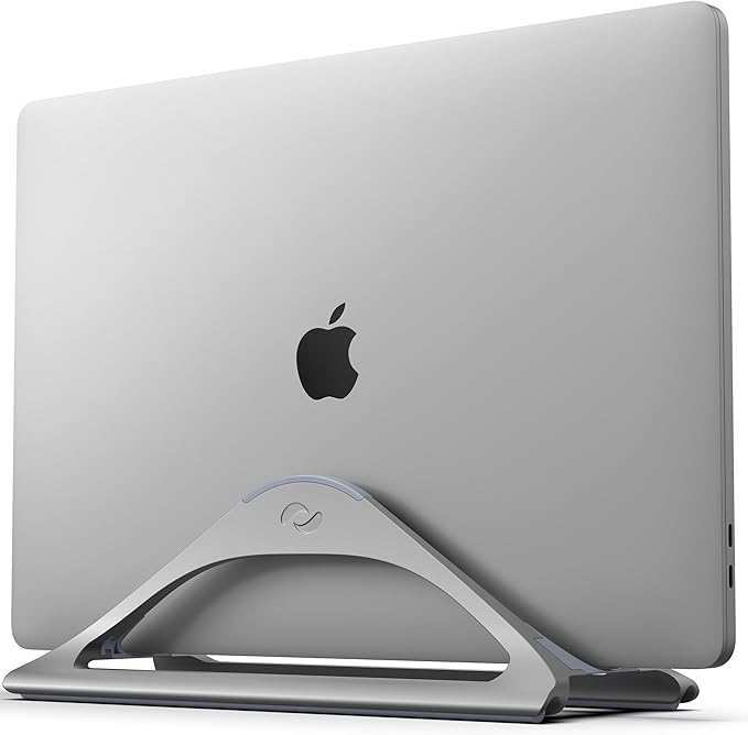 HumanCentric Vertical Laptop Stand for Desks in Space Grey, Upright Adjustable Holder to Dock Apple MacBook, MacBook Pro, and Other Laptops to Organize Work & Home Office, Automatic Grip