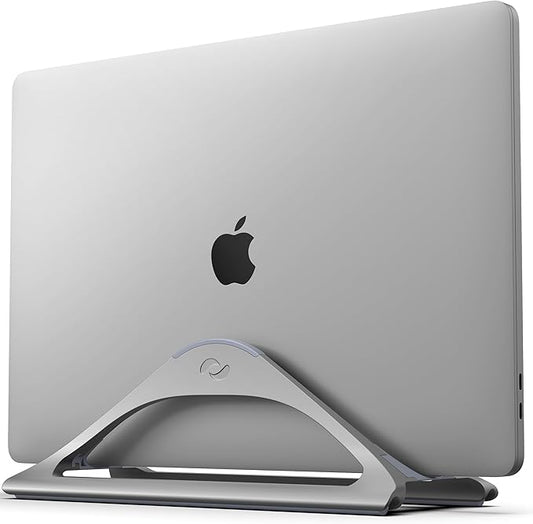 HumanCentric Vertical Laptop Stand for Desks in Space Grey, Upright Adjustable Holder to Dock Apple MacBook, MacBook Pro, and Other Laptops to Organize Work & Home Office, Automatic Grip