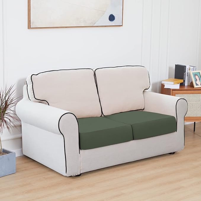 Easy-Going 100% Waterproof Chair Sofa Seat Cushion Slipcovers Couch Cushion Cover Stretch Furniture Protector for Kids, Pets (2-Piece Loveseat Cushion, Grayish Green)