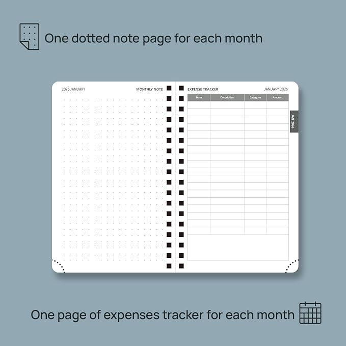 POPRUN Monthly Planner 2026-2027 (Pocket 4.25" x 6.25") 18 Months Calendar (Jan 2026 - Jun 2027) - 4 Pages per Month with Expense & Notes, Leather Cover, Sunday Starts - Blue