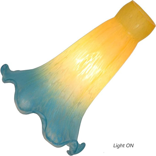 Bieye LS14S Lily Flower Blown Glass Lampshade (Yellow Blue, Opening I.D. 0.87" x O.D. 1")