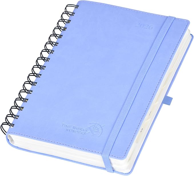 POPRUN 2026 Daily Planner One Page per Day (Medium 6'' x 8.5'') - 12 Months Calendar Appointment Book with Hourly Slots, Inner Pocket, Monthly Tabs, Pen Holder - Cornflower