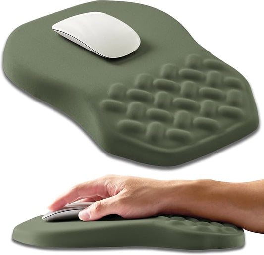 Ergonomic Slope Mouse Pad Wrist Support, Wrist Rest Mousepad for Carpal Tunnel Pain Relief with Massage Bulge and Slow Rebound Memory Foam (12x8 inch, Olive Green)