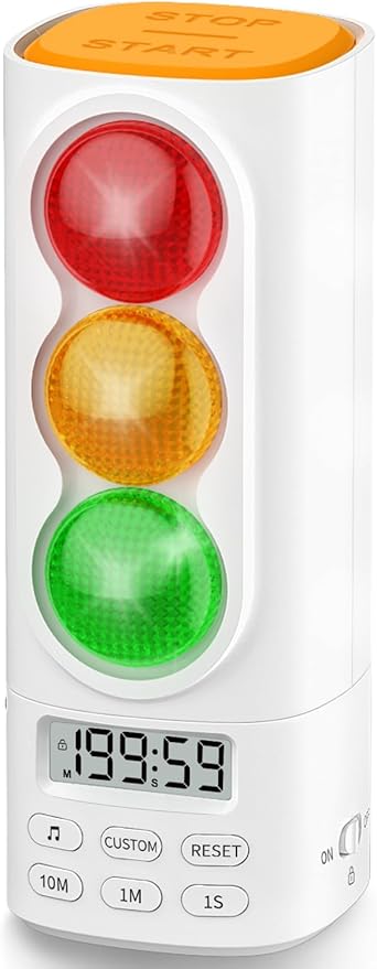 Traffic Light Visual Audio Digital Timer, LCD Display Volume Adjustment, with 4 Ringtones for Kids Classroom Home Kitchen Game Countdown Pause Memory Function Charger Type C Cable Included