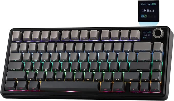 EPOMAKER X Aula F75 MAX Wireless Mechanical Keyboard with TFT Screen and Knob, Gasket Gaming Keyboard in 75% Layout, Hot Swappable, RGB Backlight, for PC/Mac/Linux (Black Gradient)