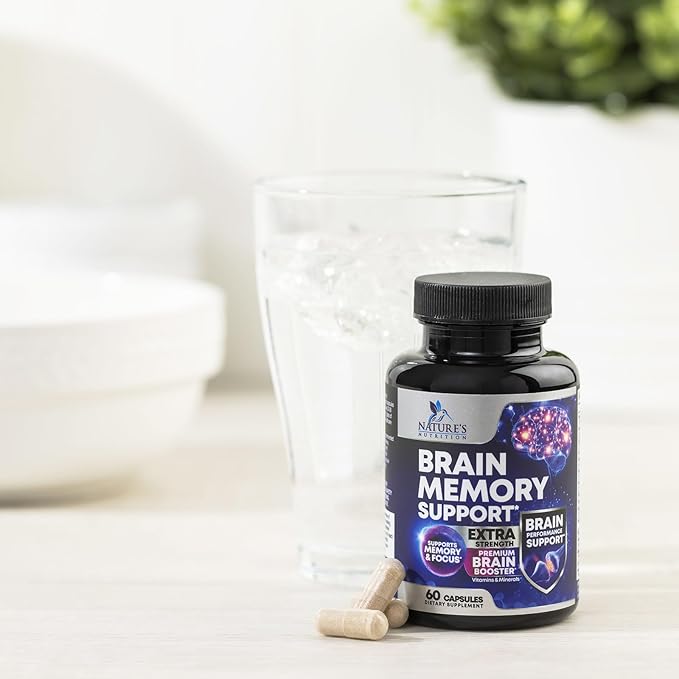 Brain Memory Supplement Pills - Nootropics Support for Concentration, Clarity, Alertness & Focus - Brain Health with Bacopa, Cognitive Vitamins, Phosphatidylserine, DMAE - Brain Booster - 60 Capsules
