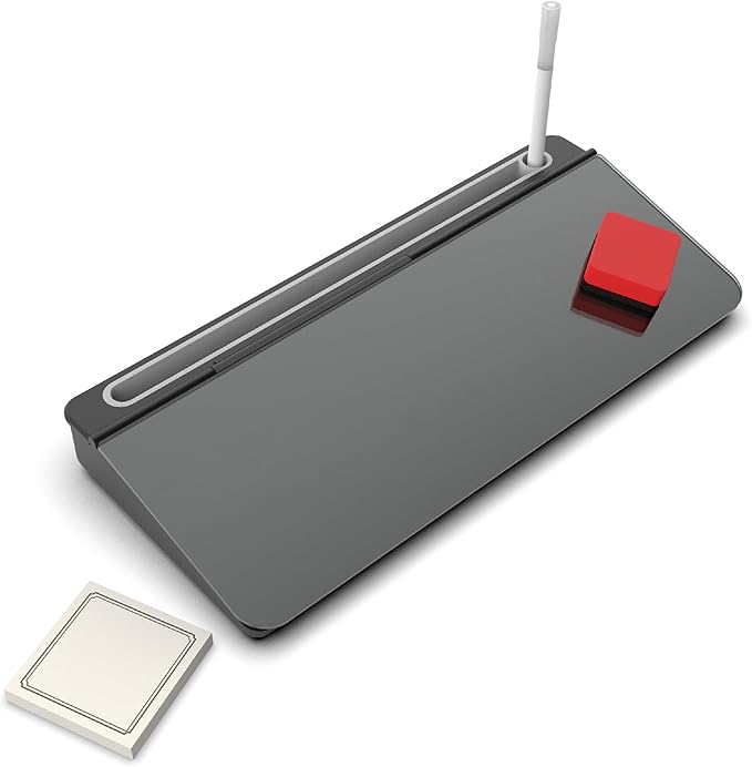 Audio-Visual Direct - Glass Desktop Computer Keyboard Whiteboard Notepad Set, Black (Includes Neon Marker, Eraser & Sticky Notes)