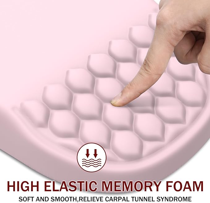 Ergonomic Mouse Pad Wrist Support, with Memory Foam & Non-Slip PU Base, Comfortable Massage Design Mouse Pad Relieve Wrist Fatigue&Pain, Suitable for Computer, Office and Home(01Pink)