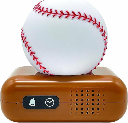 LEXiBOOK, Baseball - Baseball Nightlight Alarm Clock, Sounds and Melodies, LCD Backlit Screen, Luminous, Snooze, Brown/White, RL800BL