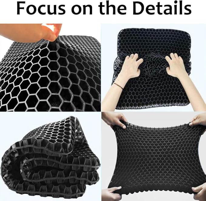 Gel Seat Cushion, Super Large Gel Cushion Chair Pads with Non-Slip Cover for Home Office Car Seat Wheelchair, Soft Breathable Honeycomb Seat Cushion for Relieve Hip Pain, As Seen On TV (Black)