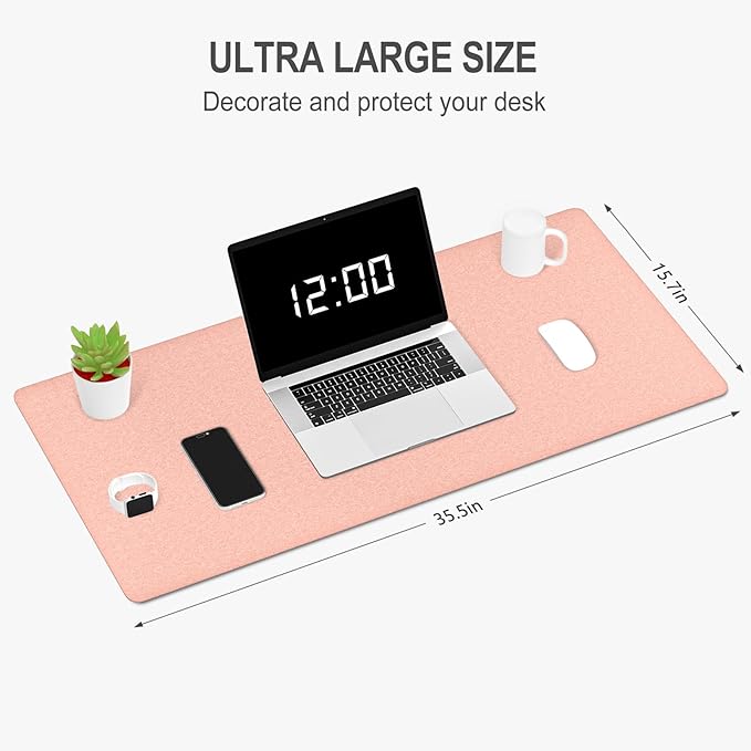 Auhoahsil Felt Desk Mat, Minimalist Large Mouse Pad XXL 35.5 x 15.7 in, Desk Matt for Desktop, Keyboard, Laptop, Computer, Office, Work from Home, Gaming, Light Pink