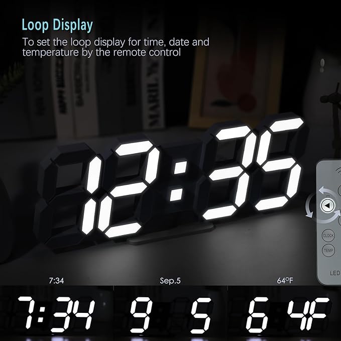 KOSUMOSU Wall Clock 15" 3D LED Digital Clock for Bedroom,Large Digital Wall Clock for Living Room Decor,Modern Aesthetic Led Clock with Remote Control