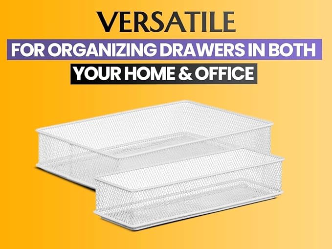 YBM HOME Silver Mesh Drawer Cabinet and or Shelf Organizer Bins, School Supply Holder Office Desktop Organizer Basket (2, 3x9x2 Inch)