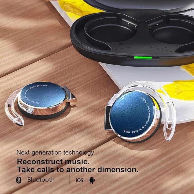 Clip on Headphones Bluetooth V5.3, On Ear Headphones Wireless with Earhooks, Open Ear Headphones, Sports Headset Bluetooth with 4 Microphones, Earphones Noising Cancelling/Long Battery Life