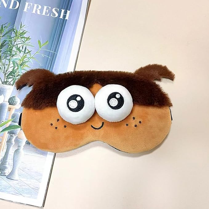 PERFECTSIGHT Sleep Eye Masks, Cute Plush Sleep Eye Cover Lightweight Adjustable Eyeshade Faux Fur Mask Cover for Women Men Kids Sleep Travel Nap, Big Eye Girl