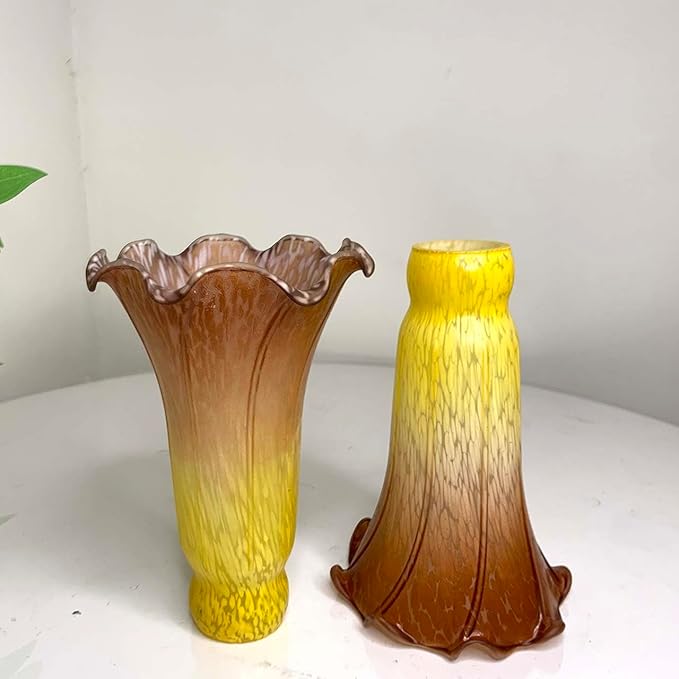 Bieye LS18 Lily Flower Blown Glass Lampshade (Yellow Brown, Opening I.D. 1.26" x O.D. 1.5")