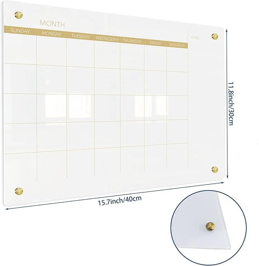 Glass Dry Erase Calendar Whiteboard for Walll, Small Monthly Calendar Glass White Board, 11.8"x15.7", Planner Board for Home, Office, School（ Monthly-WH-3040）