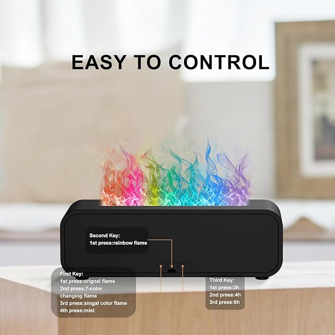 Colorful Flame Air Aroma Diffuser Humidifier, Dynamic Fire Flame Sound Pickup Aromatherapy Diffuser for Home Office Room(Remote, Timer & Auto-Off, 150ml)