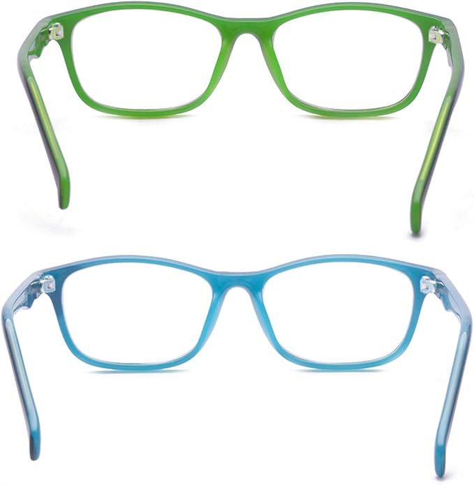 Outray 2 Pack Kids Anti Blue Light Glasses Classic Rectangle Eyewear Anti Harmful Blue Light/UV400 | Anti Glare (Blue+Green, 47)