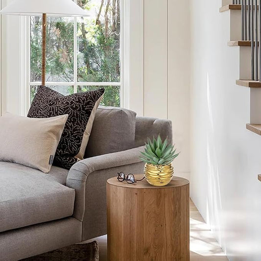 Briful Artificial Frosted Aloe Plant in Gold Ceramic Pot – 8.3” Tall Faux Succulent Agave with Decorative Pebbles – Realistic Indoor Decor for Office, Shelf, Desk, Living Room