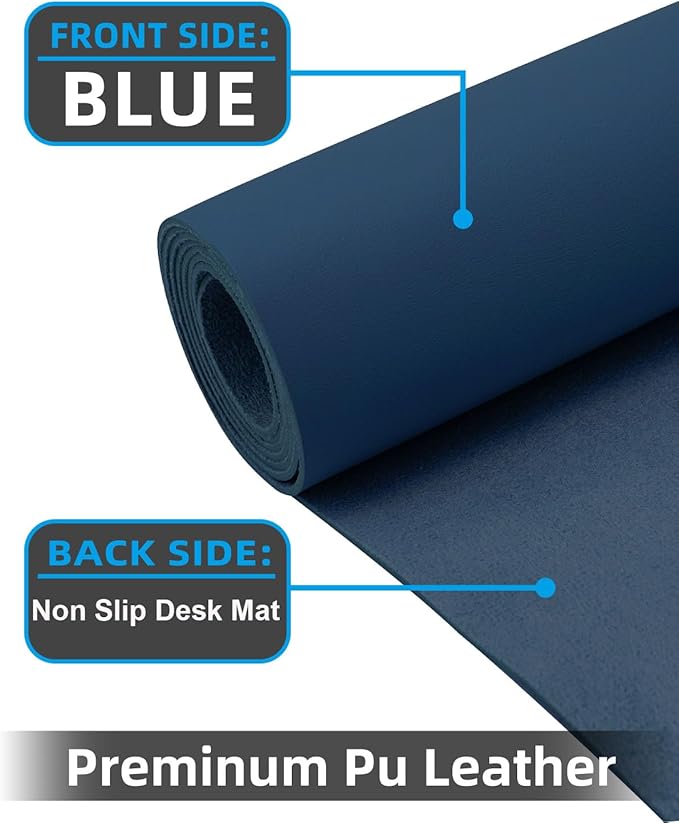 Leather Desk Protector, Non-Slip PU Laptop Mat for Office/Home - Waterproof Writing Pad (31.5"x15.7", Midnight Blue)