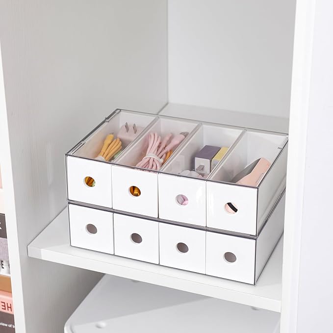 Yesesion 2 Pack Plastic Cord Organizer Drawers, Cable Storage Box with 40pcs of Wire Ties, Large Electronics Management Display Case for Desk Accessories, Office Supplies, USB, data Cable (White)