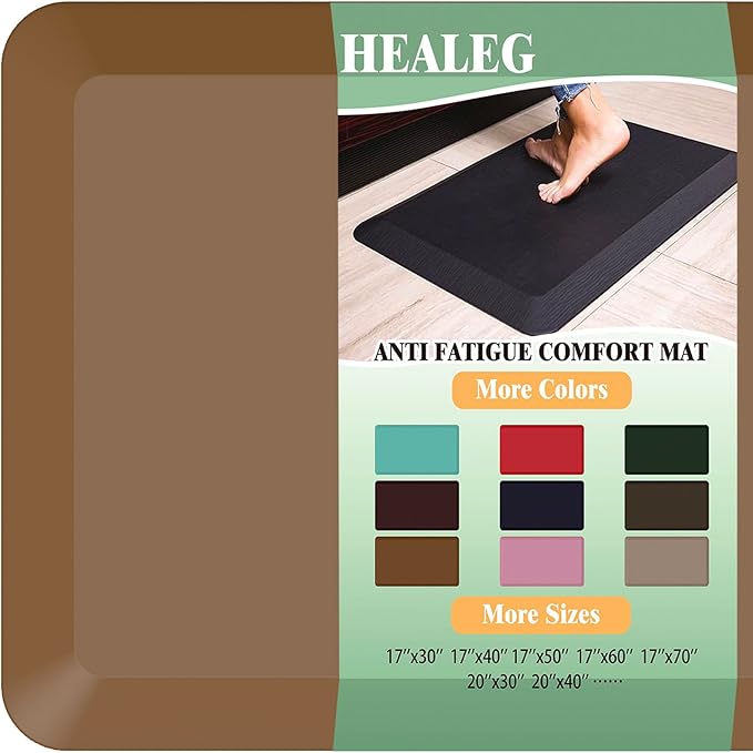 Anti Fatigue Floor Mat,Kitchen Mat, Standing Desk Mat – Comfort at Home, Office, Garage - Polyurethane(PU) Foam (Brown, 30" L x 17" W x 1" Th)