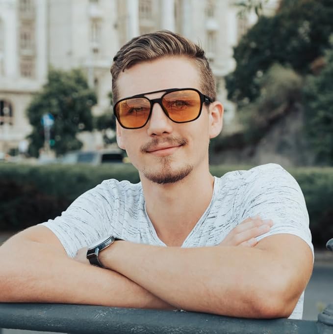 FEISEDY Orange Blue Light Blocking Glasses for Woman Men Amber Lenses Computer Gaming Glasses for Better Sleep