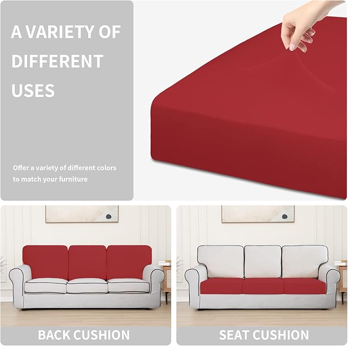 Easy-Going 100% Waterproof Chair Sofa Seat Cushion Slipcovers Couch Cushion Cover Stretch Furniture Protector for Kids, Pets (3-Piece Sofa Cushion, Christmas Red)