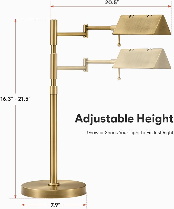 VONLUCE LED Desk Lamp, Adjustable Industrial Style Metal Table Lamp, Dimmable Reading Lamp for Living Room Bedroom Office, Antique Gold