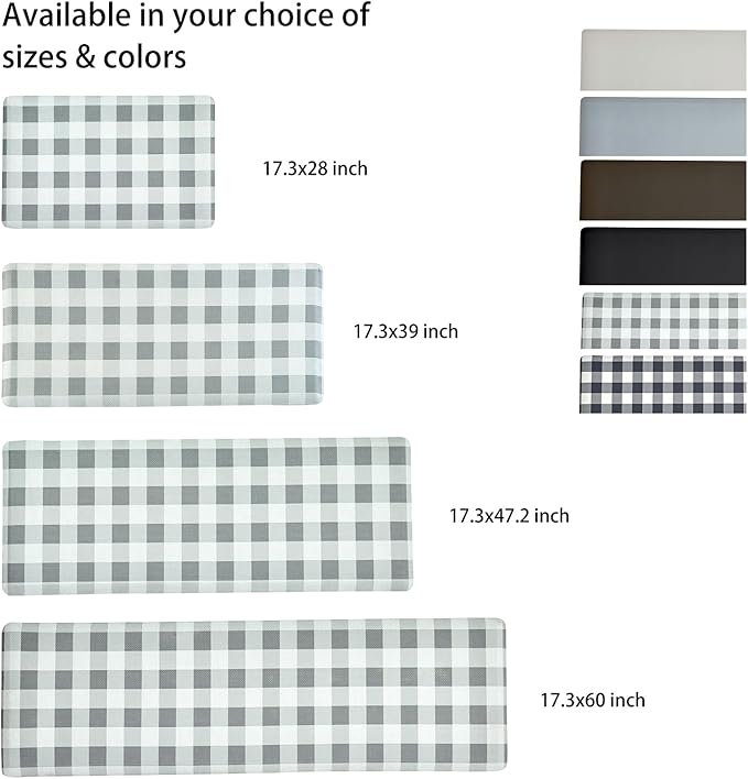 Anti Fatigue Kitchen Rugs Farmhouse Kitchen Mats for Floor,Cushioned Non-Slip Waterproof Ergonomic Comfort Rug Standing Mat for Kitchen,Floor,Home,Office,Sink,Laundry,Plaid Grey,17.3"x47.2"