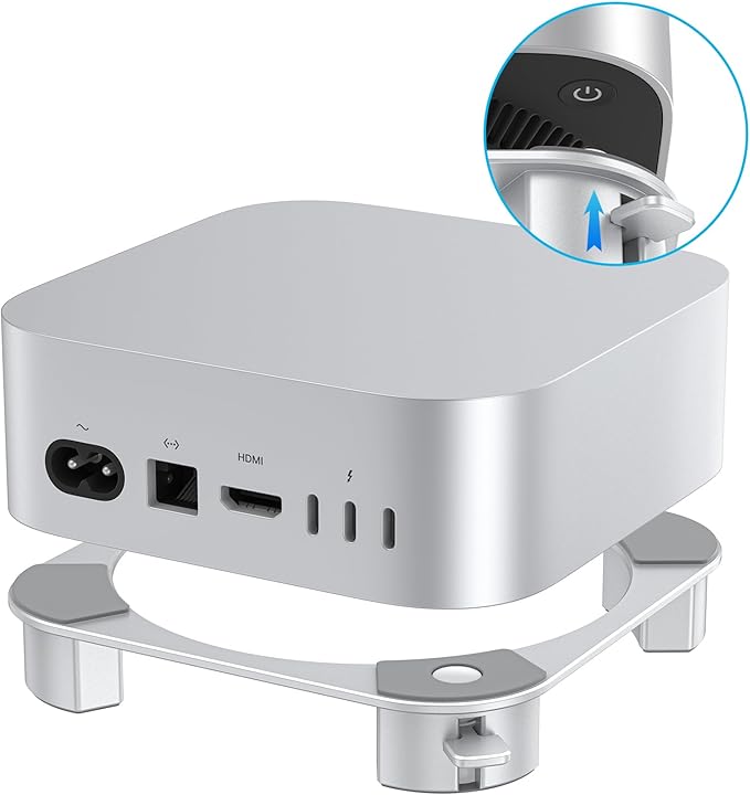 OMOTON Aluminum Stand for Mac mini M4 and M4 Pro, Cooling Desktop Holder Mount, Convenient Access to Power Button, Durable and Sturdy Design, Silver