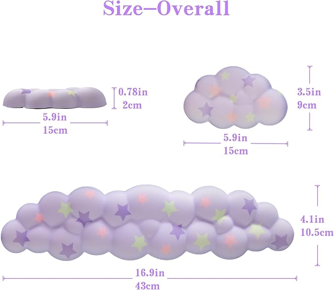 Cloud Wrist Rest Set for Keyboard and Mouse, Includes Cute Coaster, with Computers and Laptops (Light Purple Colorful Star Set)