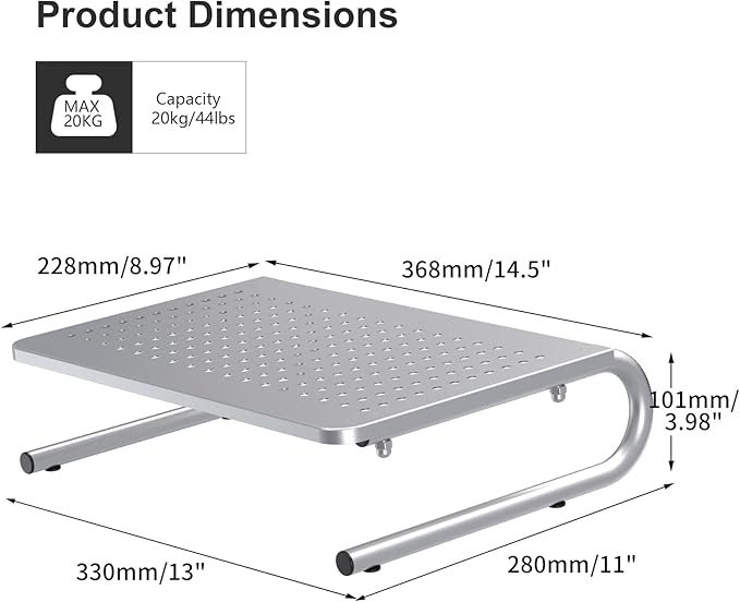 suptek Monitor Stand Riser,Computer Monitor Laptop Stand Riser for Desk,Vented Metal Platform Monitor Stand,4 inches Height Underneath Storage for Office,School Supplies(MST004S)