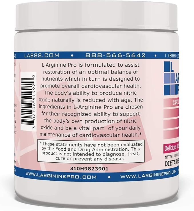 L-ARGININE PRO | 5,500mg L-Arginine Plus L-Citrulline 1,100mg Raspberry Powder Drink Mix Supplement for Increased Nitric Oxide Production